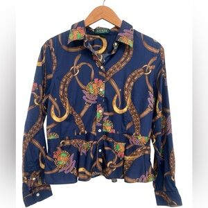 LAUREN Ralph Lauren Equestrian Print Navy Button Up Shirt